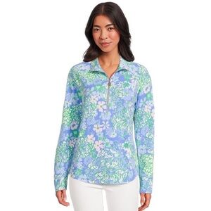 Lilly Pulitzer Skipper Popover Top Sunwashed Blue Plumes In Bloom Sweatshirt NWT